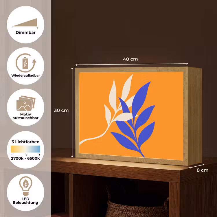 Takken - Bladeren - Minimalistisch - Blauw Light Box met batterij (Wandlamp) middel -USP_websiteoverzichtDE