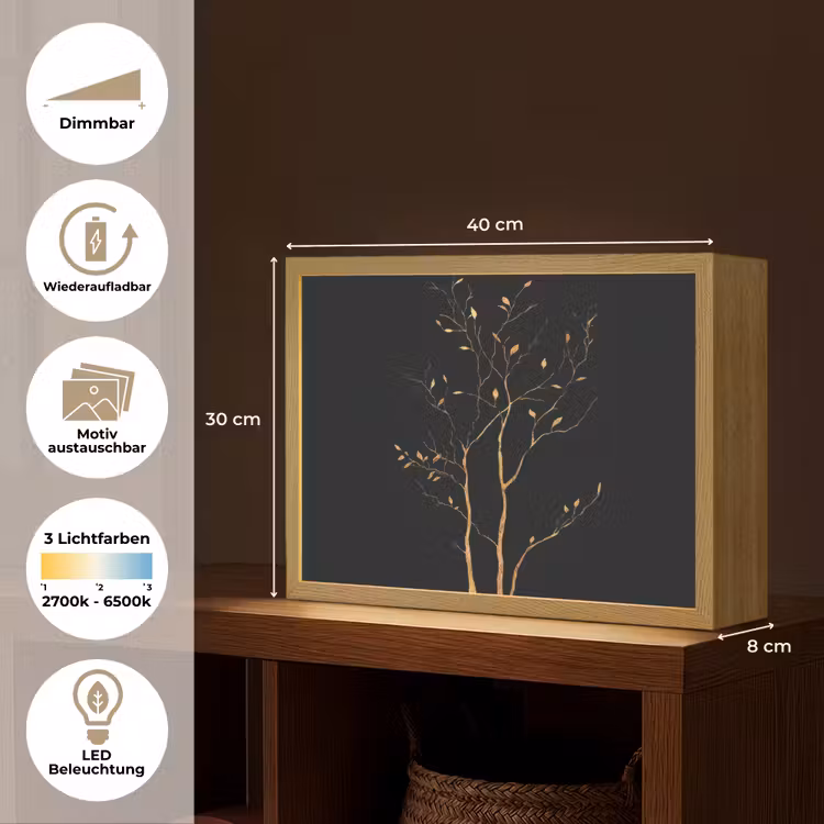 Takken - Blaadjes - Zwart Light Box met batterij (Wandlamp) middel -USP_websiteoverzichtDE