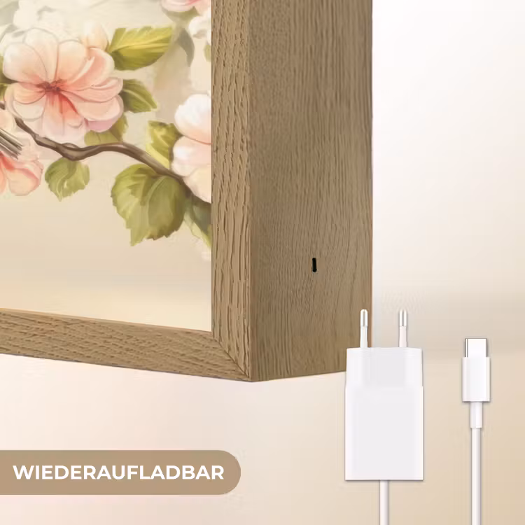 Takken - Bloemen - Vogeltjes - Roze Light Box met batterij (Wandlamp) middel -USP_websiteoplaadbaarDE