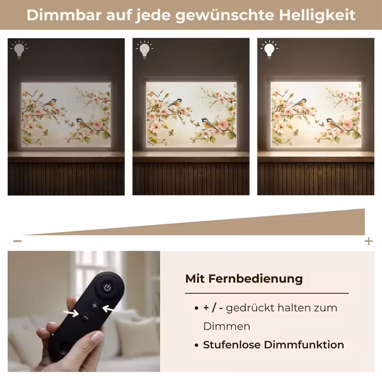 Takken - Bloemen - Vogeltjes - Roze Light Box met batterij (Wandlamp) middel -USP_dimbaarDE