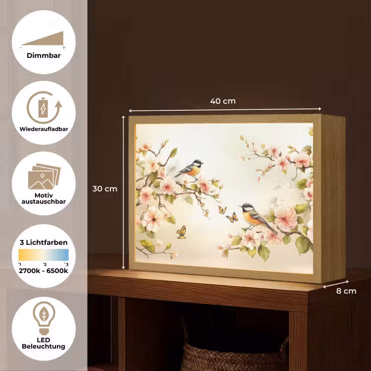 Takken - Bloemen - Vogeltjes - Roze Light Box met batterij (Wandlamp) middel -USP_websiteoverzichtDE