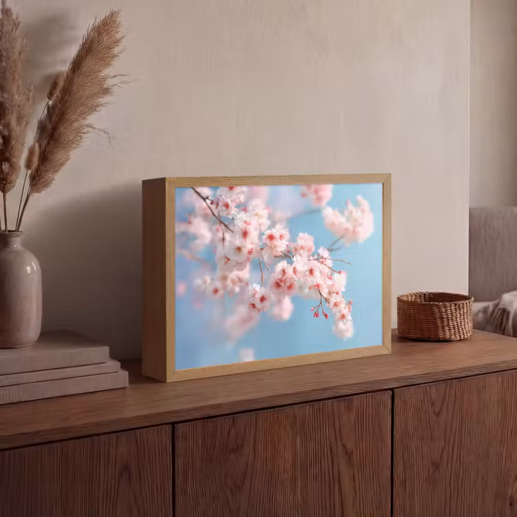 Takken - Bloesems - Roze Light Box met batterij (Wandlamp) middel -sfeer2