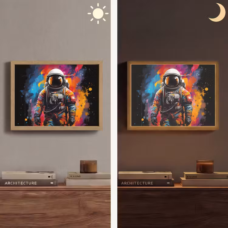 Astronaut - Graffiti - Zwart - Kleuren Light Box met batterij (Wandlamp) middel -sfeer3