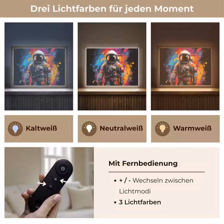 Astronaut - Graffiti - Zwart - Kleuren Light Box met batterij (Wandlamp) middel -USP_lichtkleurDE