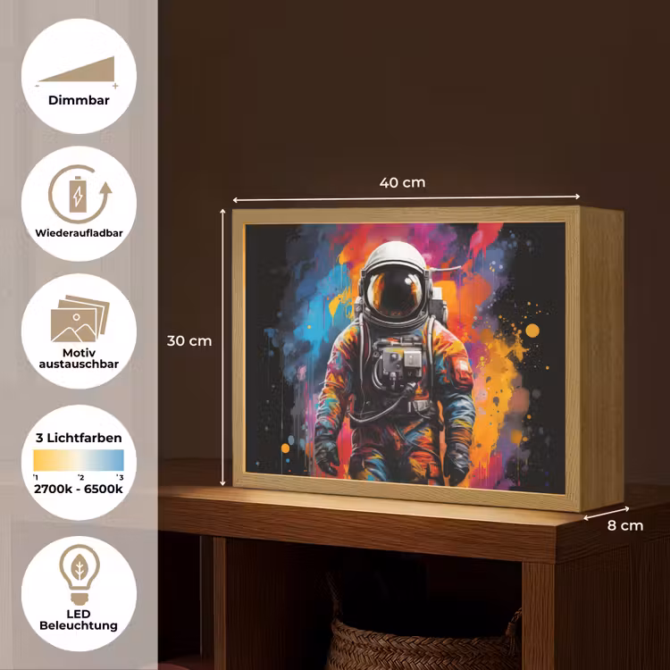 Astronaut - Graffiti - Zwart - Kleuren Light Box met batterij (Wandlamp) middel -USP_websiteoverzichtDE