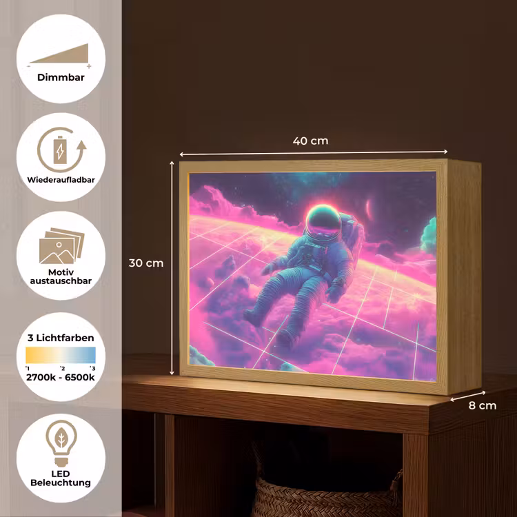 Astronaut - Neon - Roze - Wolken Light Box met batterij (Wandlamp) middel -USP_websiteoverzichtDE