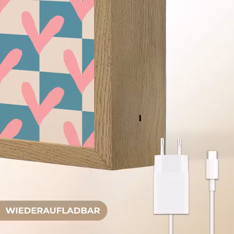 Vlakken - Hartjes - Patroon - Retro Light Box met batterij (Wandlamp) middel 907 -USP_websiteoplaadbaarDE