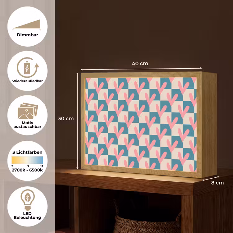 Vlakken - Hartjes - Patroon - Retro Light Box met batterij (Wandlamp) middel 907 -USP_websiteoverzichtDE