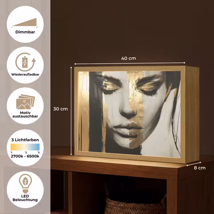 Ogen - Gezicht - Goud - Strepen Light Box met batterij (Wandlamp) middel -USP_websiteoverzichtDE