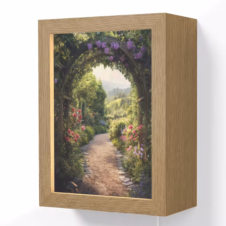 Doorkijk - Landschap - Bloemen - Tuinboog - Natuur Light Box met kabel (Wandlamp) klein -3d