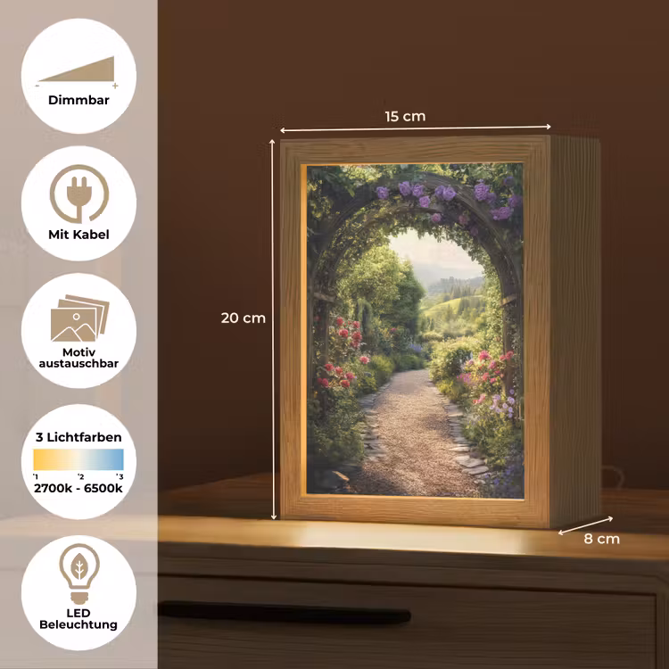 Doorkijk - Landschap - Bloemen - Tuinboog - Natuur Light Box met kabel (Wandlamp) klein -USP_websiteoverzichtDE