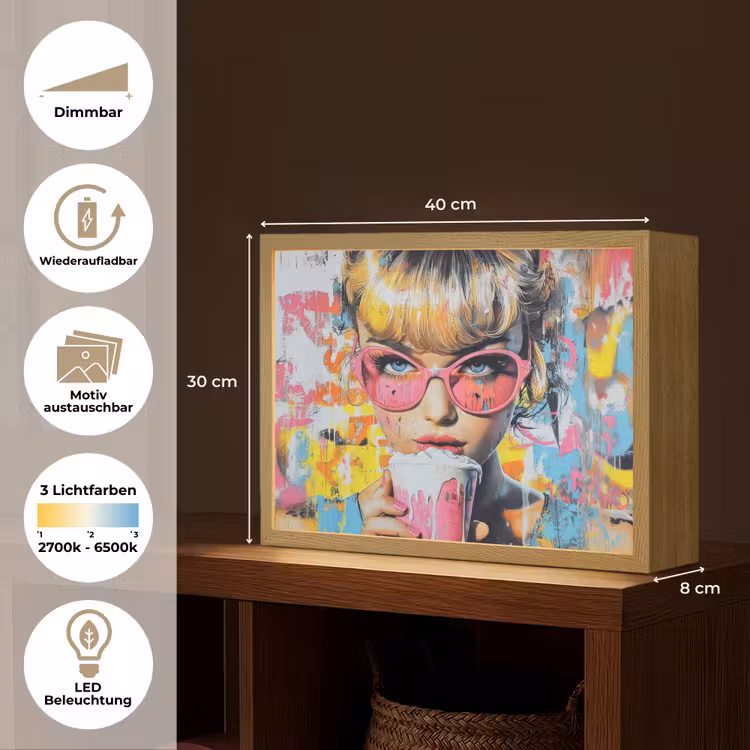 Expressief - Milkshake - Vrouw - Felle kleuren Light Box met batterij (Wandlamp) middel -USP_websiteoverzichtDE