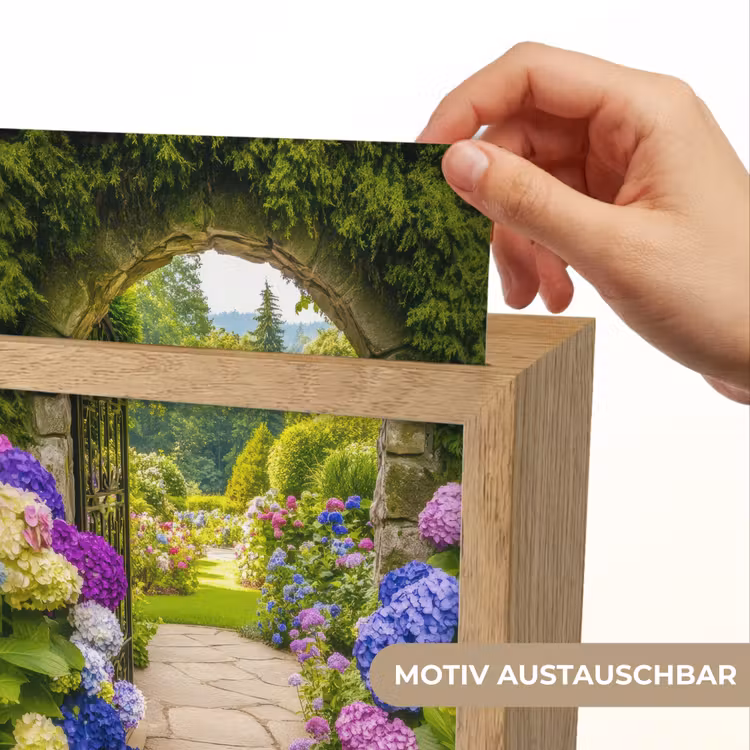 Doorkijk - Poort - Hortensia - Bloementuin Light Box met kabel (Wandlamp) klein -USP_websiteprintDE