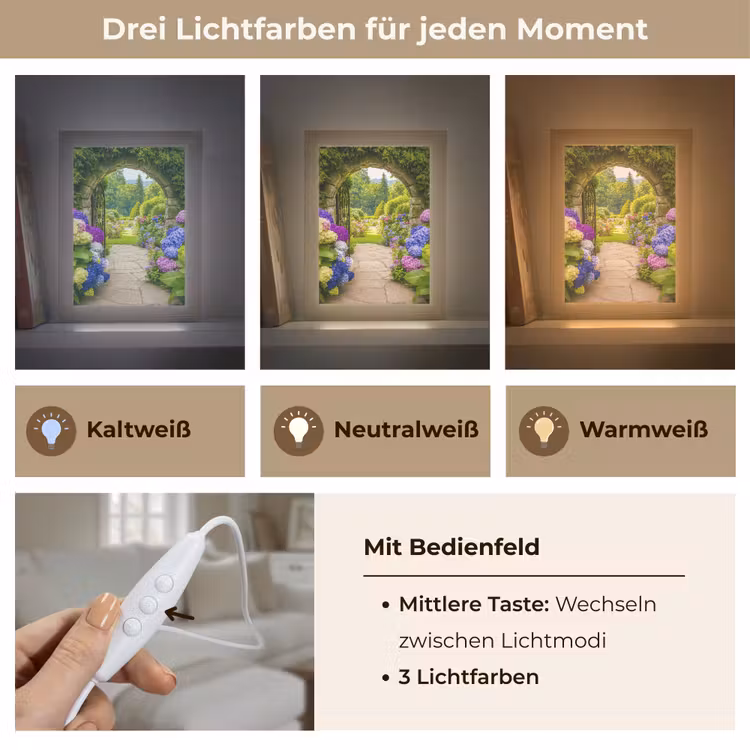 Doorkijk - Poort - Hortensia - Bloementuin Light Box met kabel (Wandlamp) klein -USP_lichtkleurDE