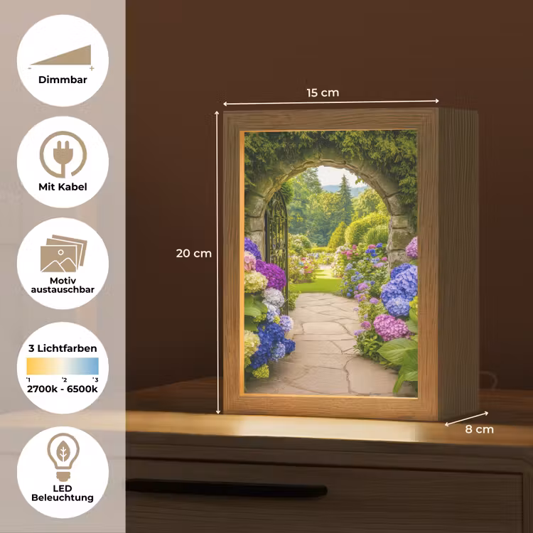 Doorkijk - Poort - Hortensia - Bloementuin Light Box met kabel (Wandlamp) klein -USP_websiteoverzichtDE