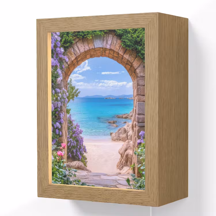 Doorkijk - Poort - Zee - Strand - Rotsen Light Box met kabel (Wandlamp) klein -3d