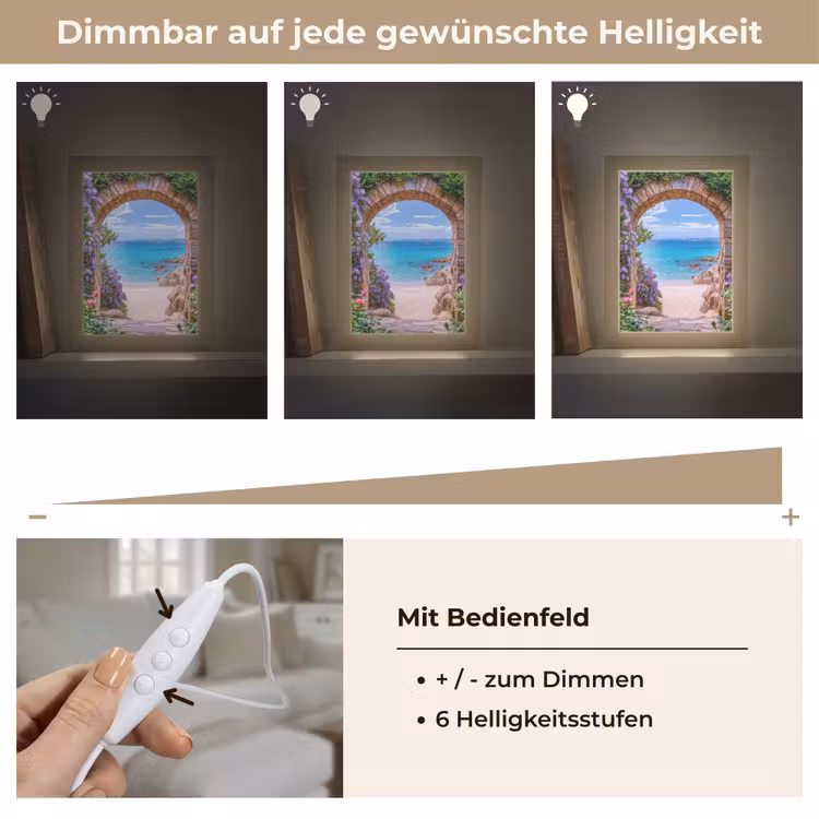 Doorkijk - Poort - Zee - Strand - Rotsen Light Box met kabel (Wandlamp) klein -USP_dimbaarDE