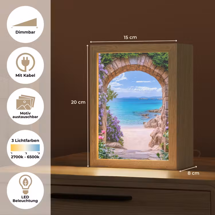 Doorkijk - Poort - Zee - Strand - Rotsen Light Box met kabel (Wandlamp) klein -USP_websiteoverzichtDE