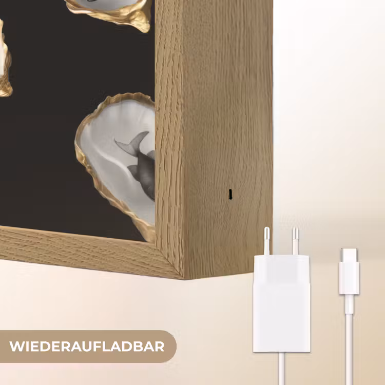 Oesters - Zwart - Vissen - Goud Light Box met batterij (Wandlamp) middel -USP_websiteoplaadbaarDE
