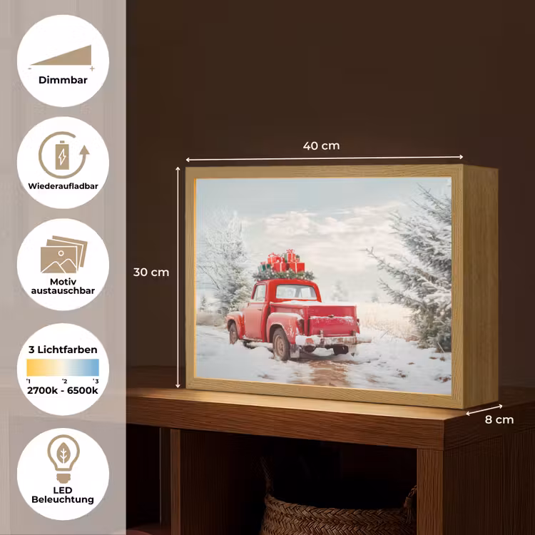 Auto - Rood - Cadeaus - Winter - Sneeuw - Kerst Light Box met batterij (Wandlamp) middel -USP_websiteoverzichtDE