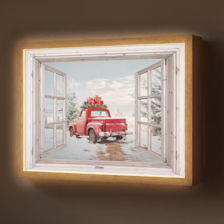 Auto - Rood - Cadeaus - Winter - Kerst - Doorkijk - Wit Light Box met batterij (Wandlamp) middel -z3d_website