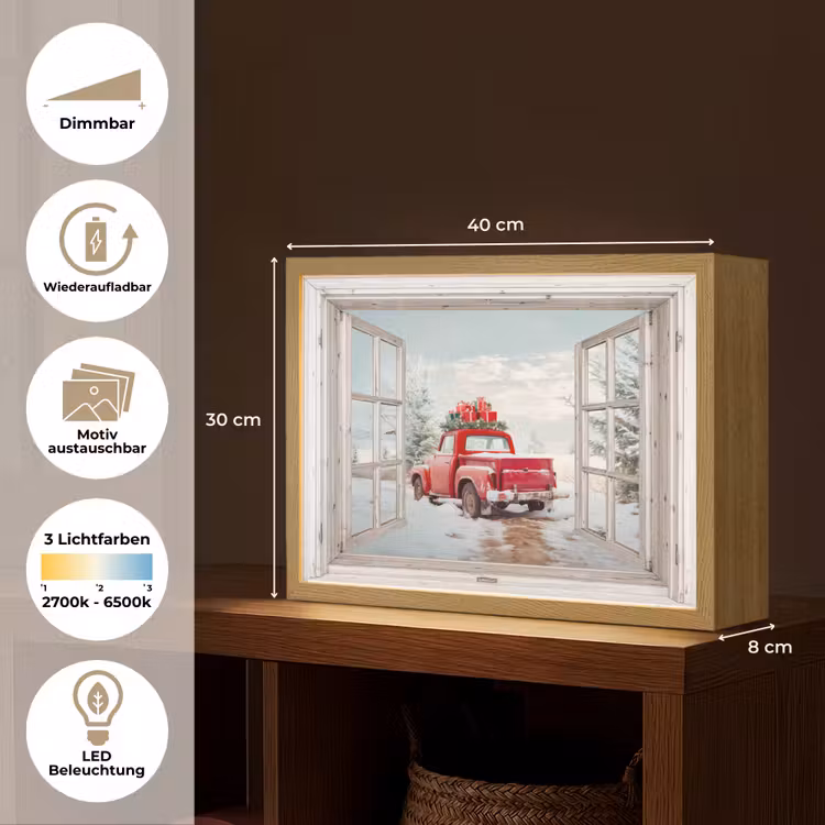 Auto - Rood - Cadeaus - Winter - Kerst - Doorkijk - Wit Light Box met batterij (Wandlamp) middel -USP_websiteoverzichtDE