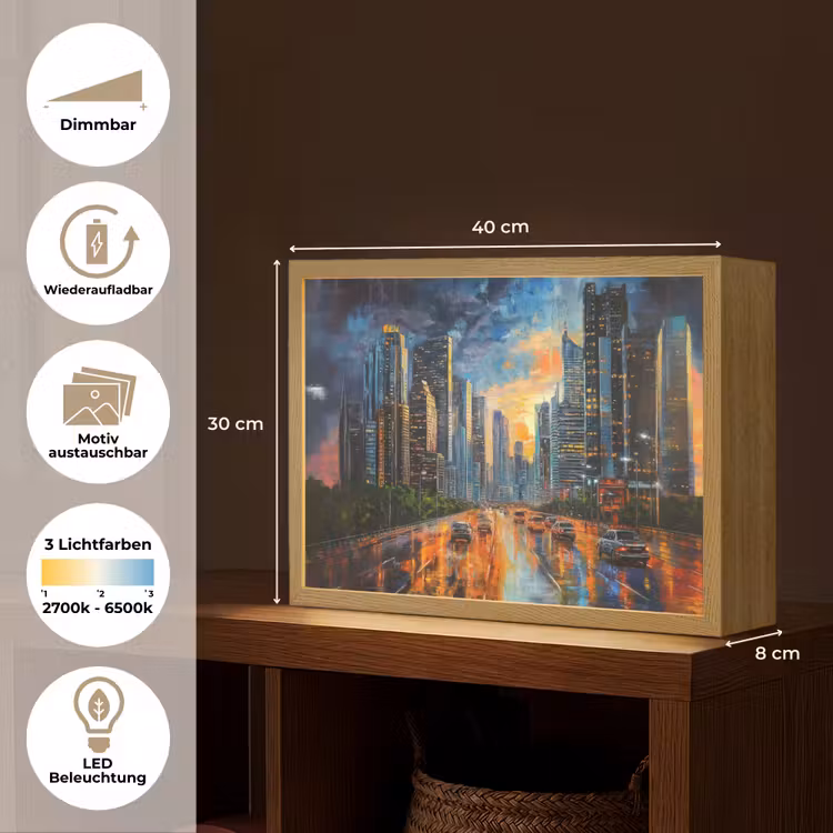 Auto - Skyline - Zon - Blauw Light Box met batterij (Wandlamp) middel -USP_websiteoverzichtDE