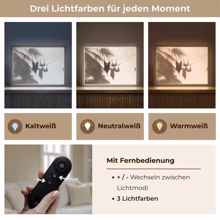 Badkleding - Palmbomen - Schaduw - Tropisch Light Box met batterij (Wandlamp) middel -USP_lichtkleurDE