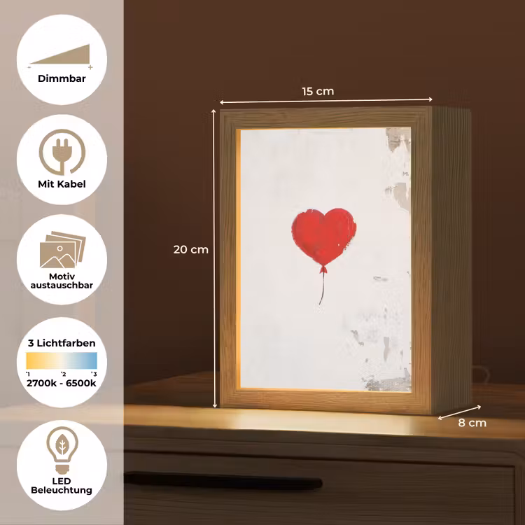 Ballon - Rood - Hart Light Box met kabel (Wandlamp) klein -USP_websiteoverzichtDE