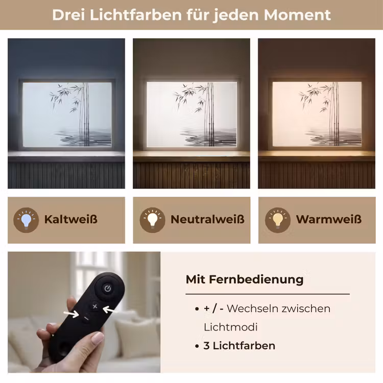 Bamboestammen - Water - Minimalistisch - Wit Light Box met batterij (Wandlamp) middel -USP_lichtkleurDE