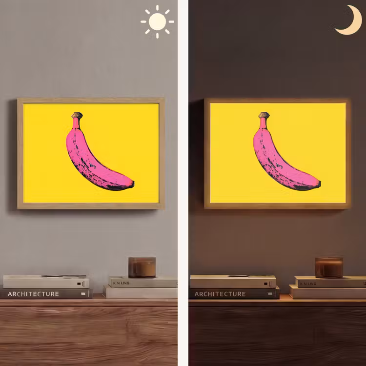 Banaan - Grafisch - Geel Light Box met batterij (Wandlamp) middel -sfeer3