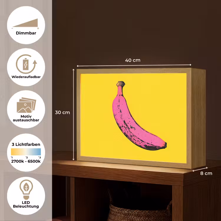 Banaan - Grafisch - Geel Light Box met batterij (Wandlamp) middel -USP_websiteoverzichtDE