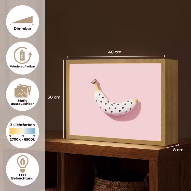 Banaan - Stippen - roze Light Box met batterij (Wandlamp) middel -USP_websiteoverzichtDE