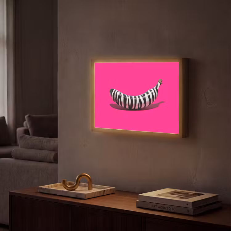 Banaan - Zebraprint - Roze Light Box met batterij (Wandlamp) middel -sfeer1