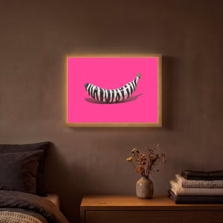 Banaan - Zebraprint - Roze Light Box met batterij (Wandlamp) middel -sfeer4