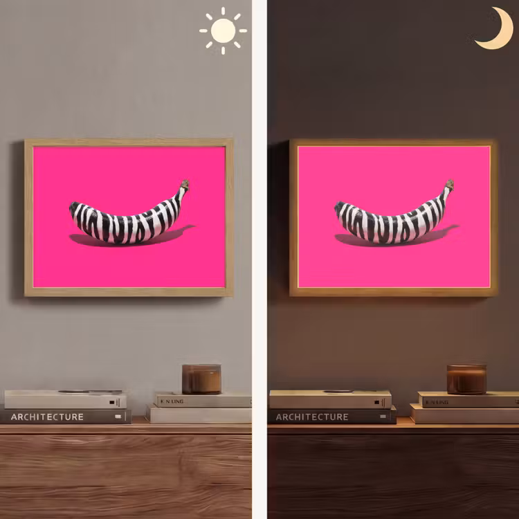 Banaan - Zebraprint - Roze Light Box met batterij (Wandlamp) middel -sfeer3