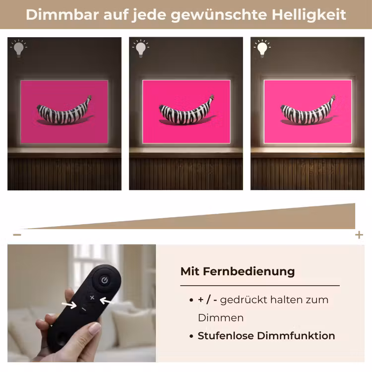 Banaan - Zebraprint - Roze Light Box met batterij (Wandlamp) middel -USP_dimbaarDE