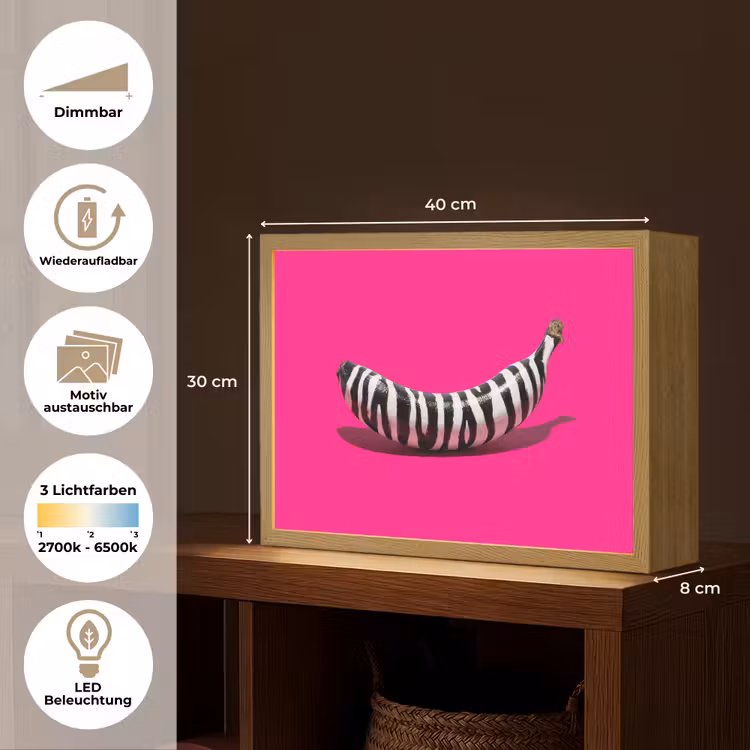 Banaan - Zebraprint - Roze Light Box met batterij (Wandlamp) middel -USP_websiteoverzichtDE