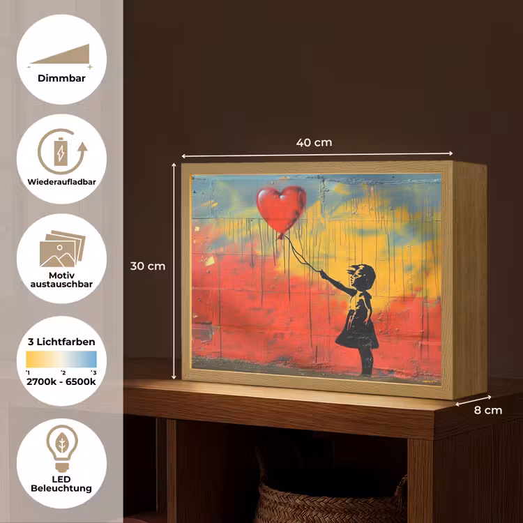 Banksy Style - Kleurrijk - Graffiti - Meisje - Street art Light Box met batterij (Wandlamp) middel -USP_websiteoverzichtDE