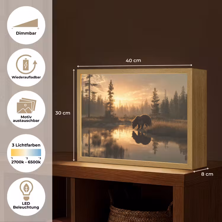 Beer - water - Bos - Ochtendlicht Light Box met batterij (Wandlamp) middel -USP_websiteoverzichtDE