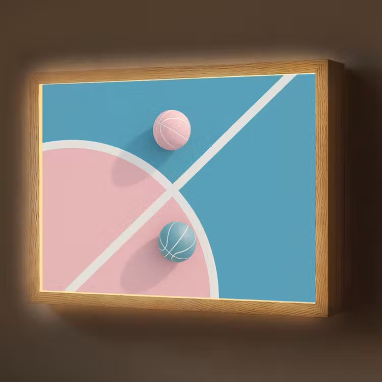 Basketbal - Pastel - Roze - BLauw Light Box met batterij (Wandlamp) middel -z3d_website