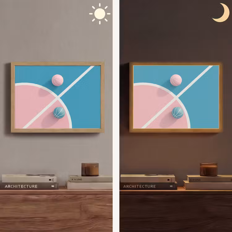 Basketbal - Pastel - Roze - BLauw Light Box met batterij (Wandlamp) middel -sfeer3