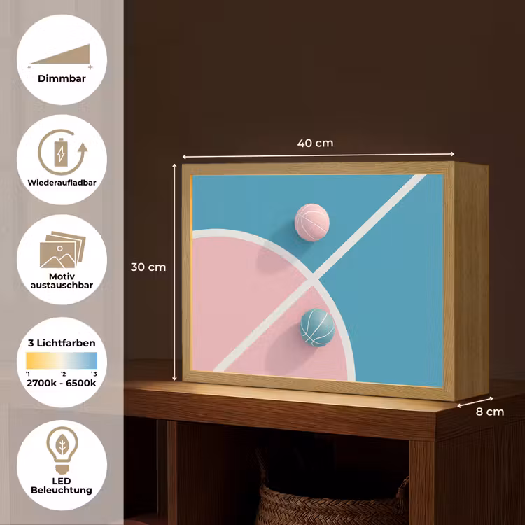 Basketbal - Pastel - Roze - BLauw Light Box met batterij (Wandlamp) middel -USP_websiteoverzichtDE