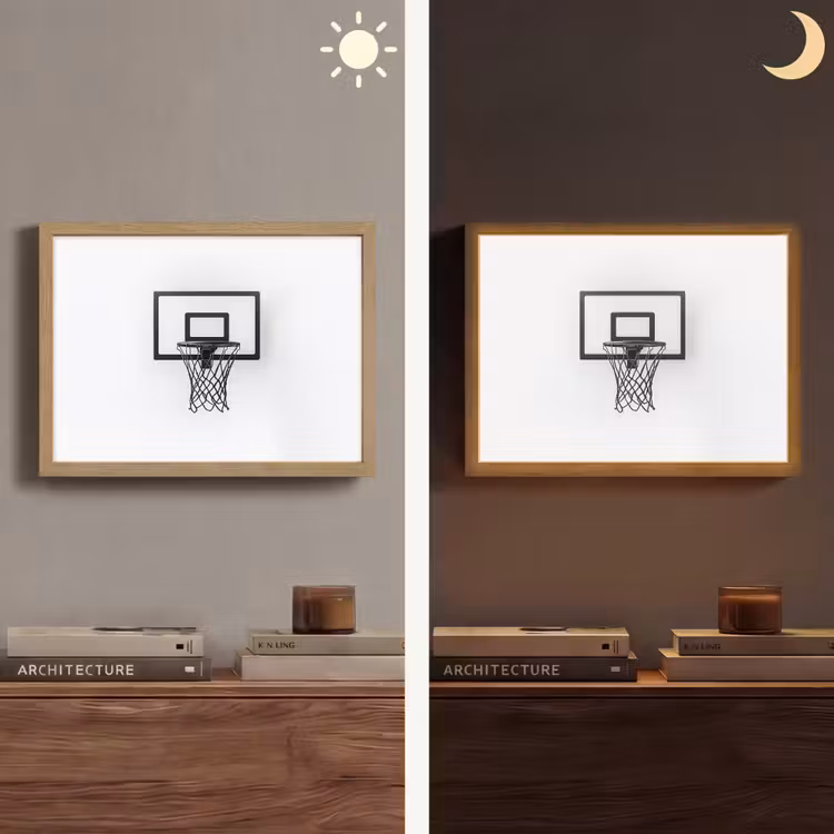 Basketbalbord - Minimalistisch - Zwart Light Box met batterij (Wandlamp) middel -sfeer3