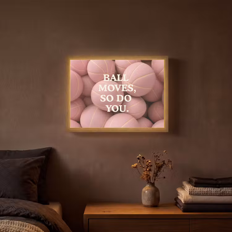 Basketballen - Roze - Quote - Sportief Light Box met batterij (Wandlamp) middel -sfeer4