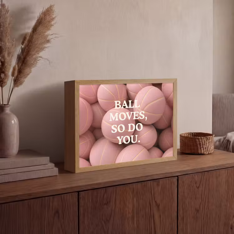 Basketballen - Roze - Quote - Sportief Light Box met batterij (Wandlamp) middel -sfeer2