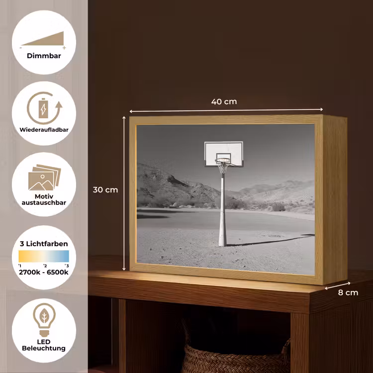 Basketbalpaal - Landschap - Zand - Wit Light Box met batterij (Wandlamp) middel -USP_websiteoverzichtDE