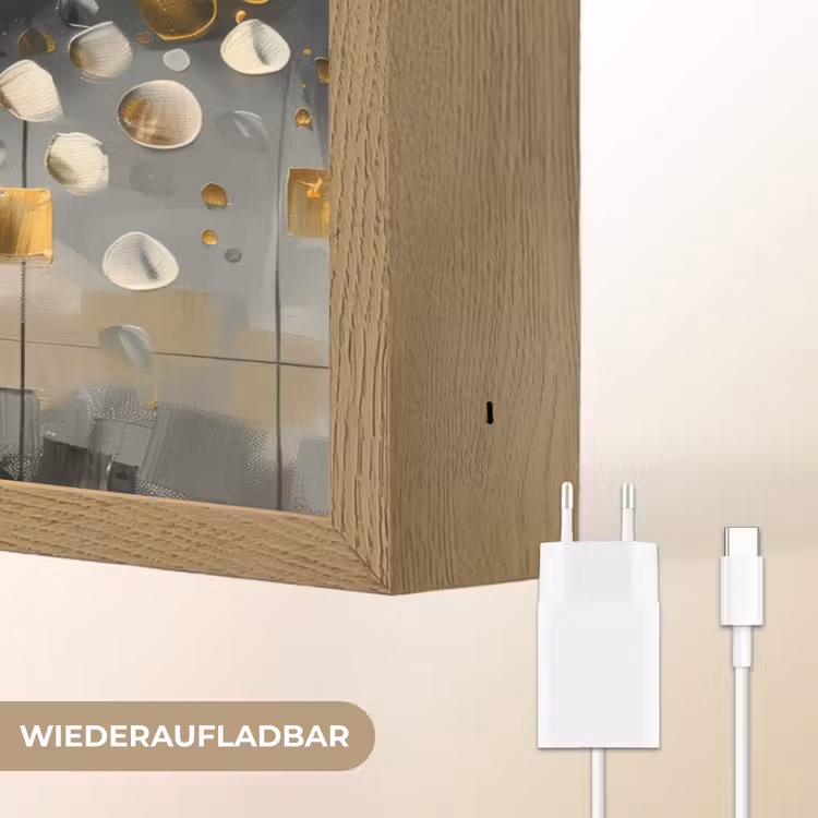 Boom - Abstract - Beige - Goud - Zwart Light Box met batterij (Wandlamp) middel -USP_websiteoplaadbaarDE