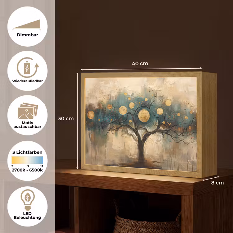 Boom - Abstract - Bruin - Goud - Industrieel Light Box met batterij (Wandlamp) middel -USP_websiteoverzichtDE