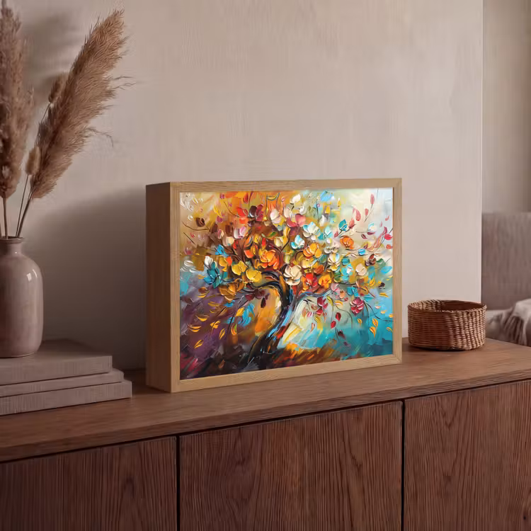 Boom - Abstract - Kleurrijk - Bloemen Light Box met batterij (Wandlamp) middel -sfeer2